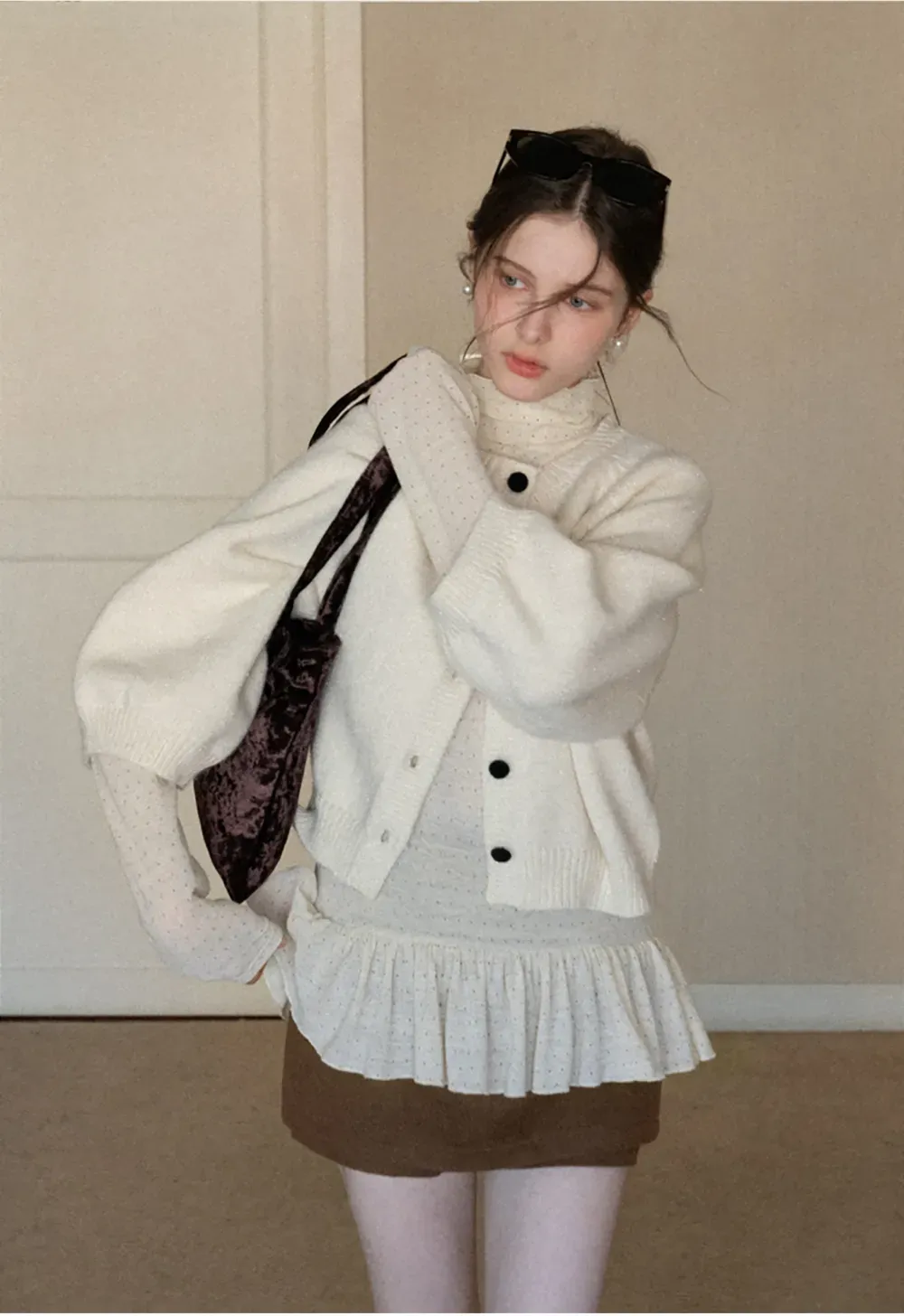 floral dot long sleeve top with ruffle hem