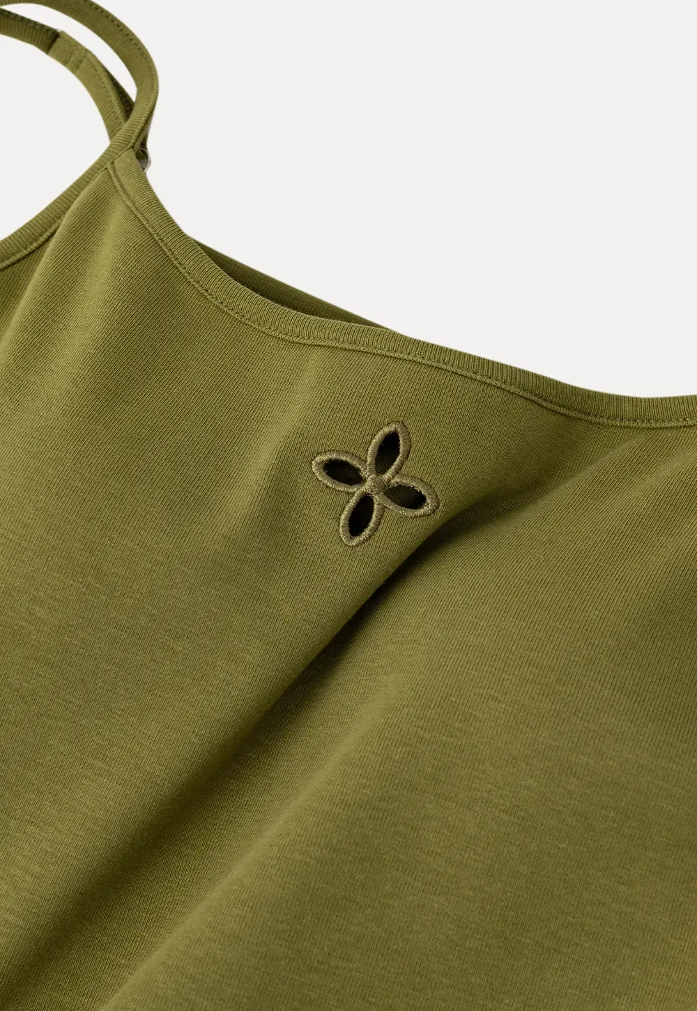 Gray tank top with small embroidered cross detail