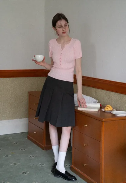 Cable Knit Short Sleeve V Neck Sweater