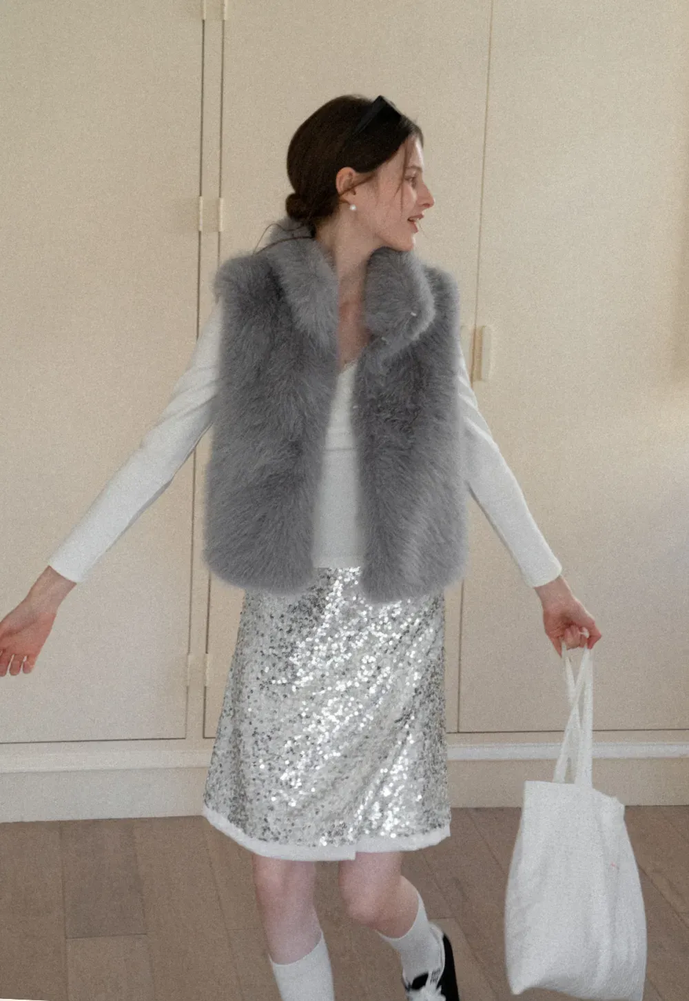 Fur Vest with High Collar Design