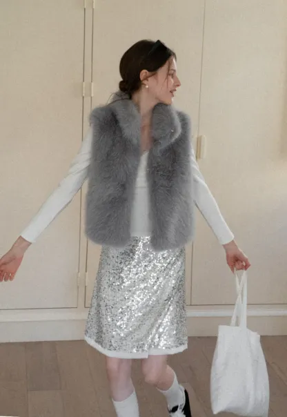 Fur Vest with High Collar Design