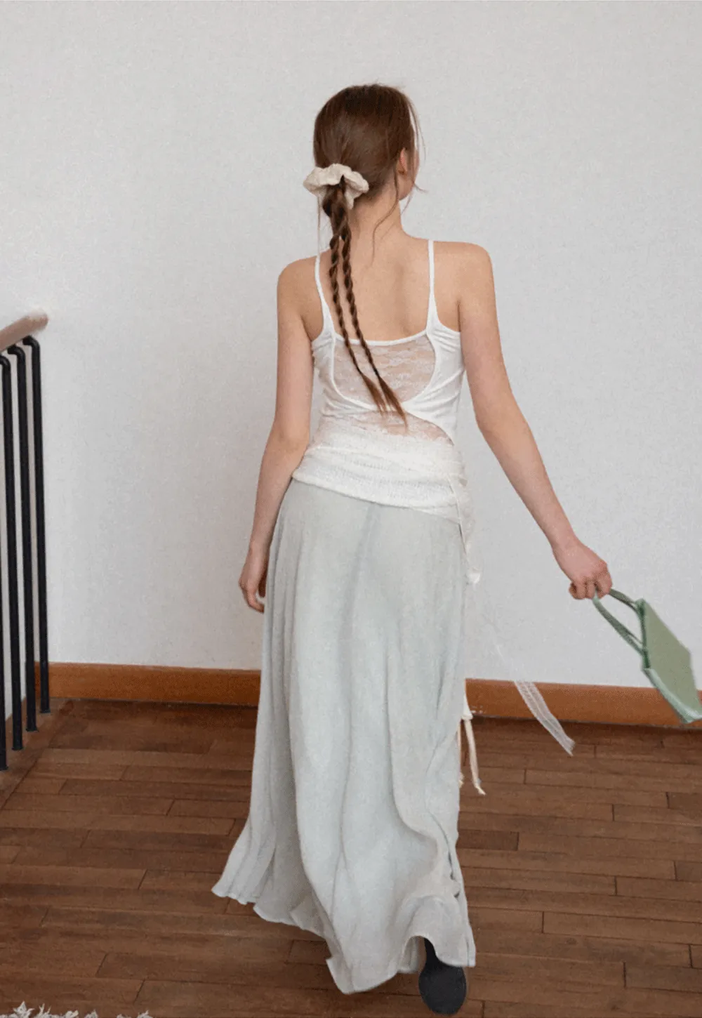 Flowy Maxi Skirt with Lace Trim and Drawstring Waist