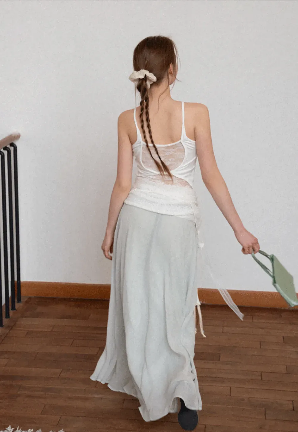 Flowy Maxi Skirt with Lace Trim and Drawstring Waist