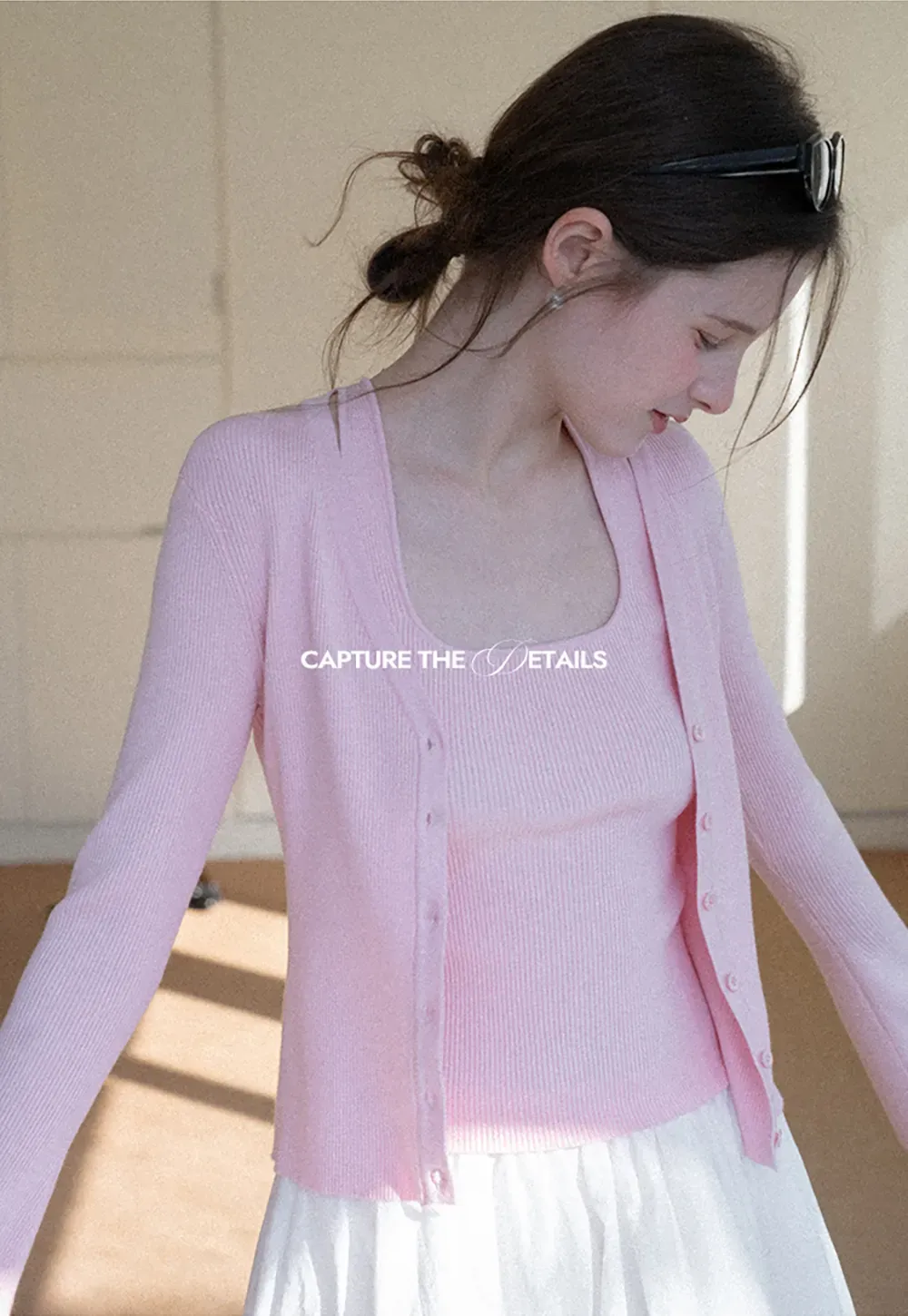 Light Knit Sweater Set with Tank Top and Cardigan Design