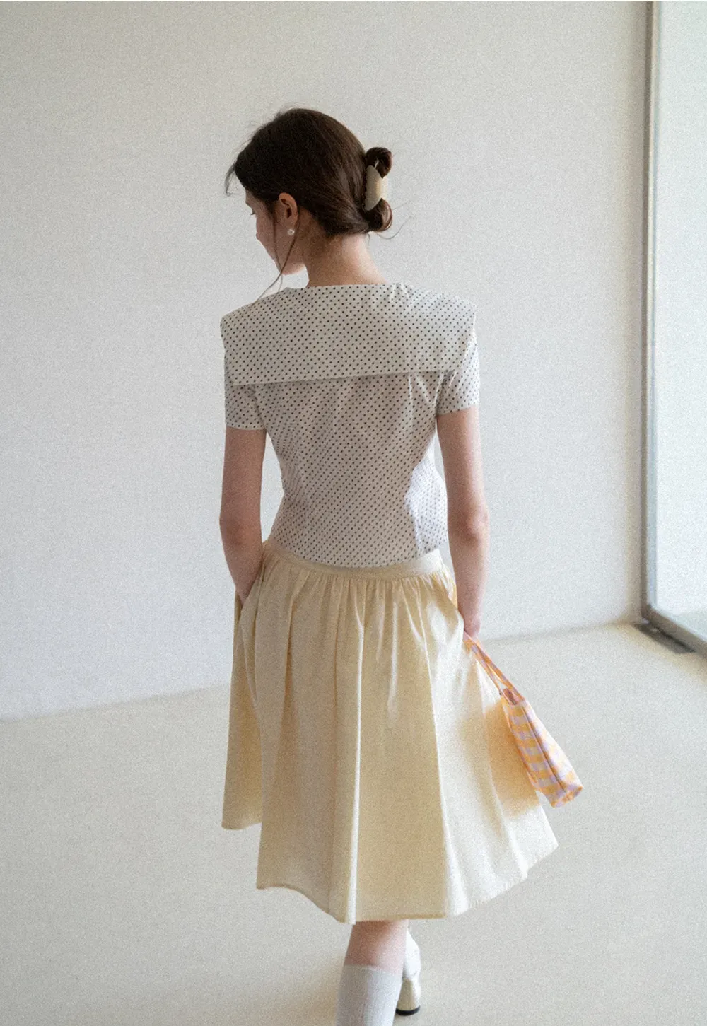 A-line pleated midi skirt with waistband