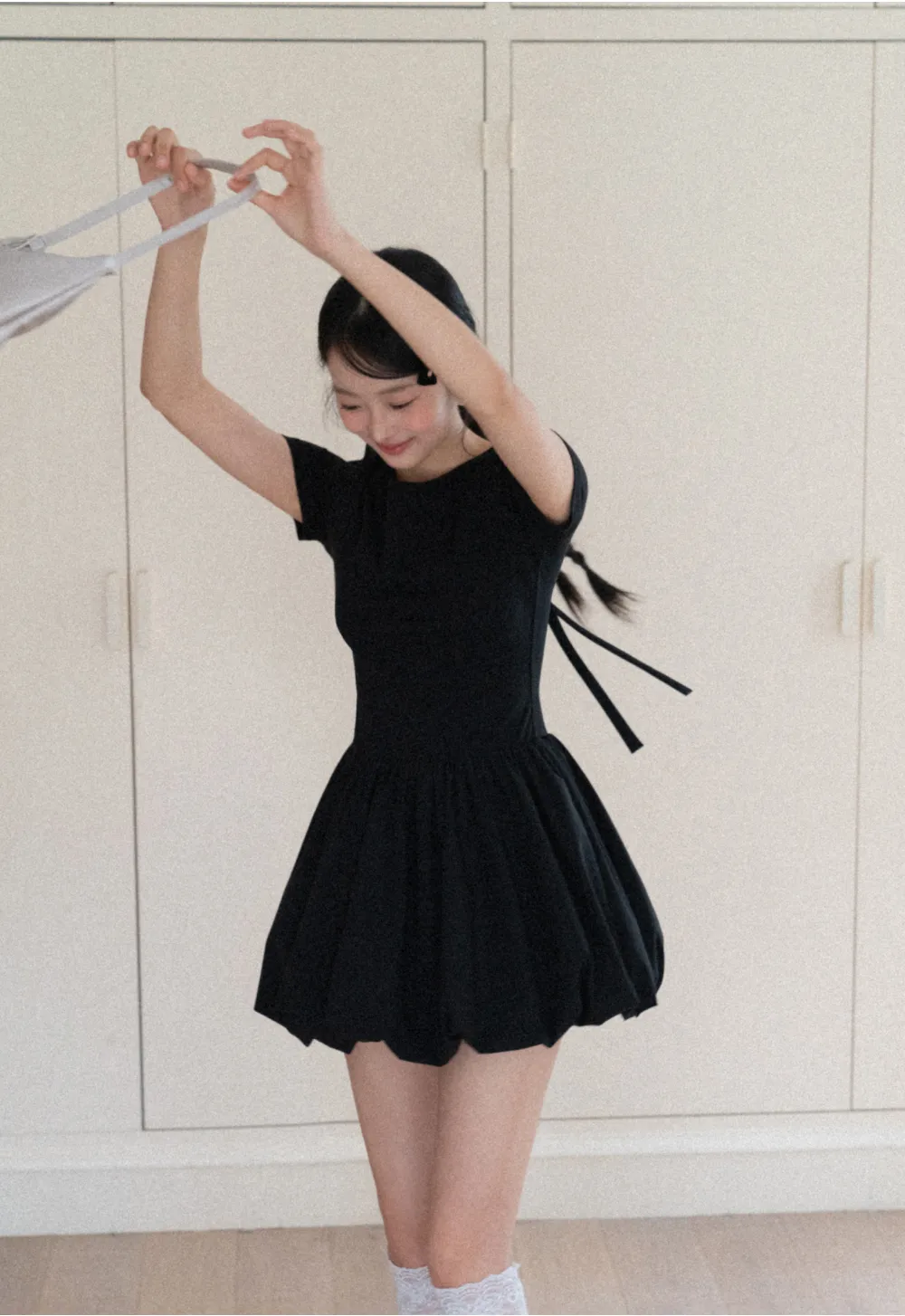 Short Sleeve Dress with Back Cutout and Bow Detail