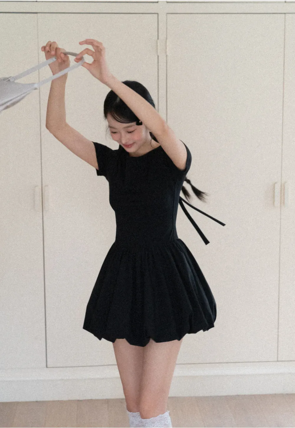 Short Sleeve Dress with Back Cutout and Bow Detail