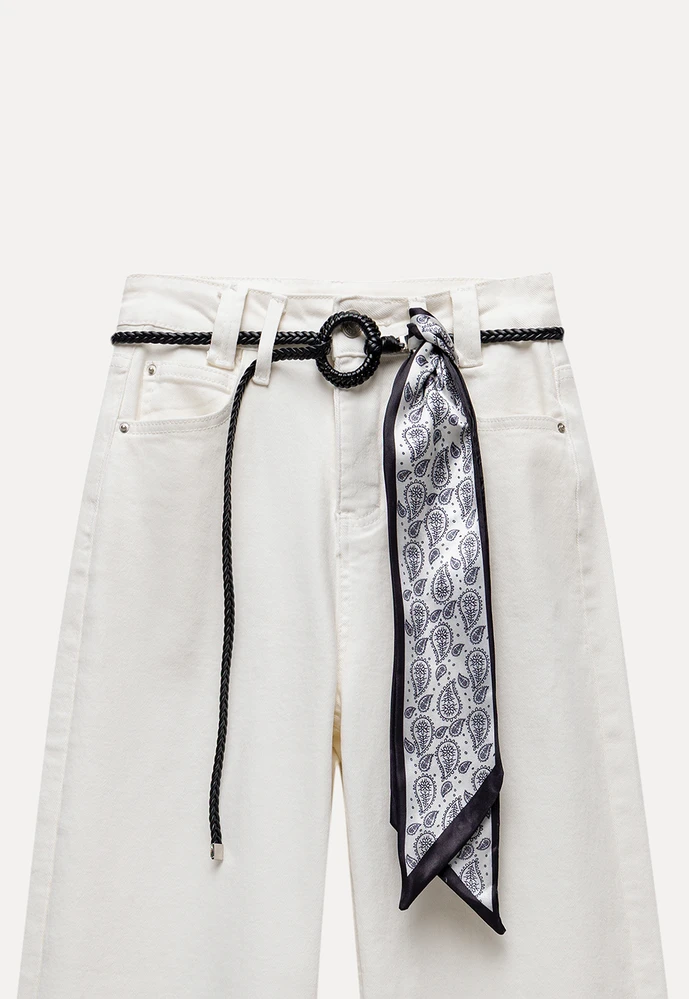 Wide Leg Jeans with Scarf Belt