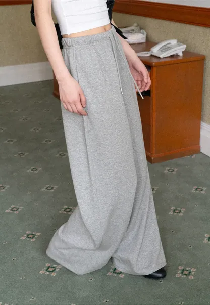 Wide Leg Drawstring Waist Casual Pants