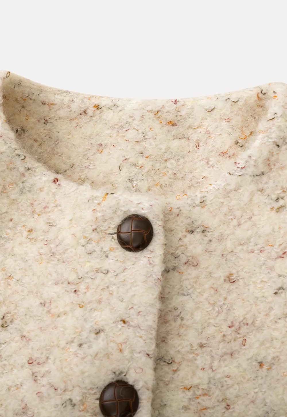 Textured Short Jacket with Long Sleeves and Round Neck