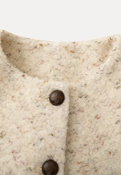 Textured Short Jacket with Long Sleeves and Round Neck