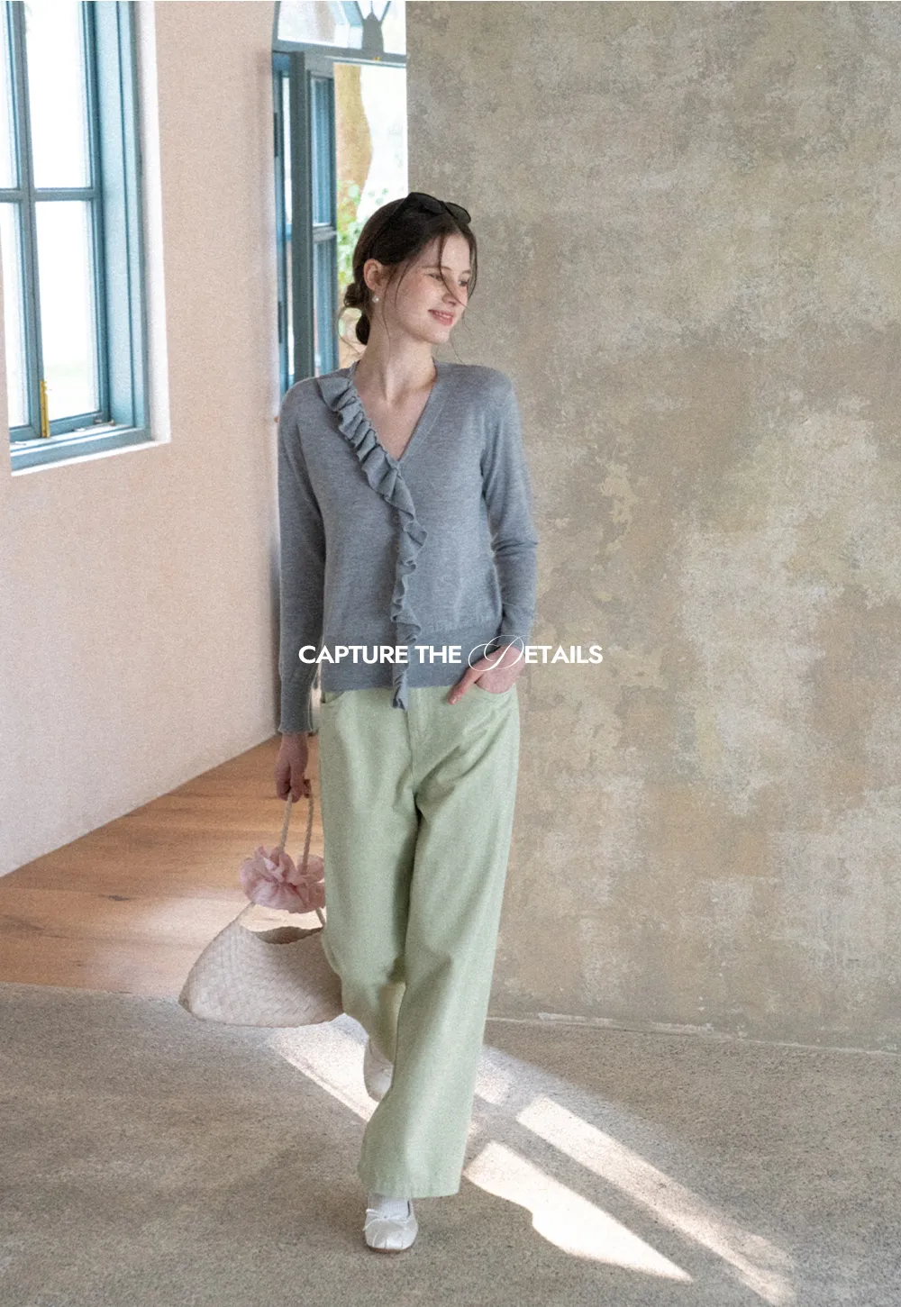 Lightweight Long Sleeve Knit Sweater with Ruffled Trim