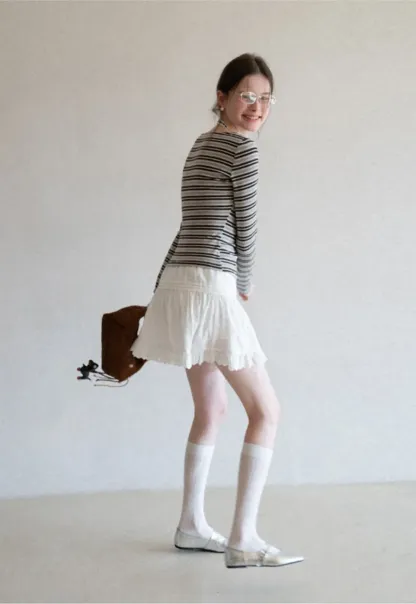 Long sleeve striped top with halter neck detail