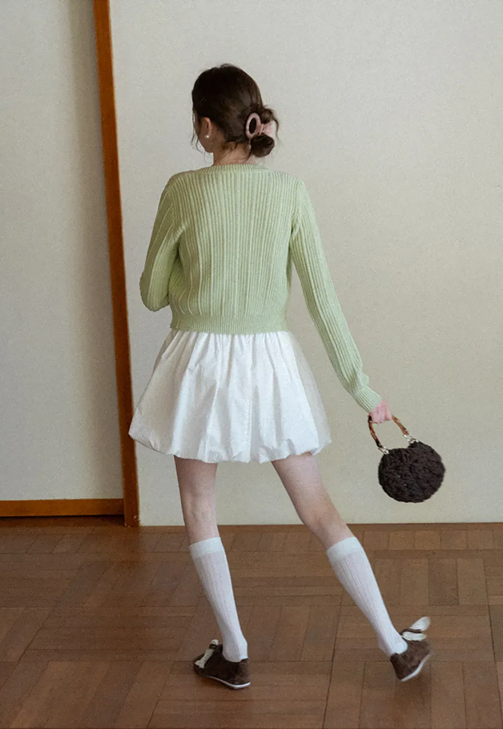 Ribbed Knit Cardigan with Button Closure