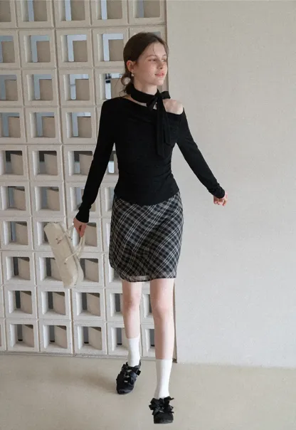 Plaid Skirt with Flowy Hem Design