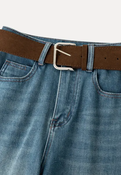 Flared Cut Denim Jeans with High Waist