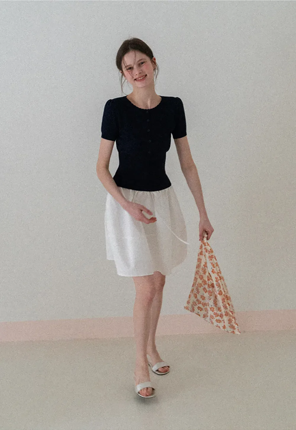A-line skirt with drawstring waist and layered hem