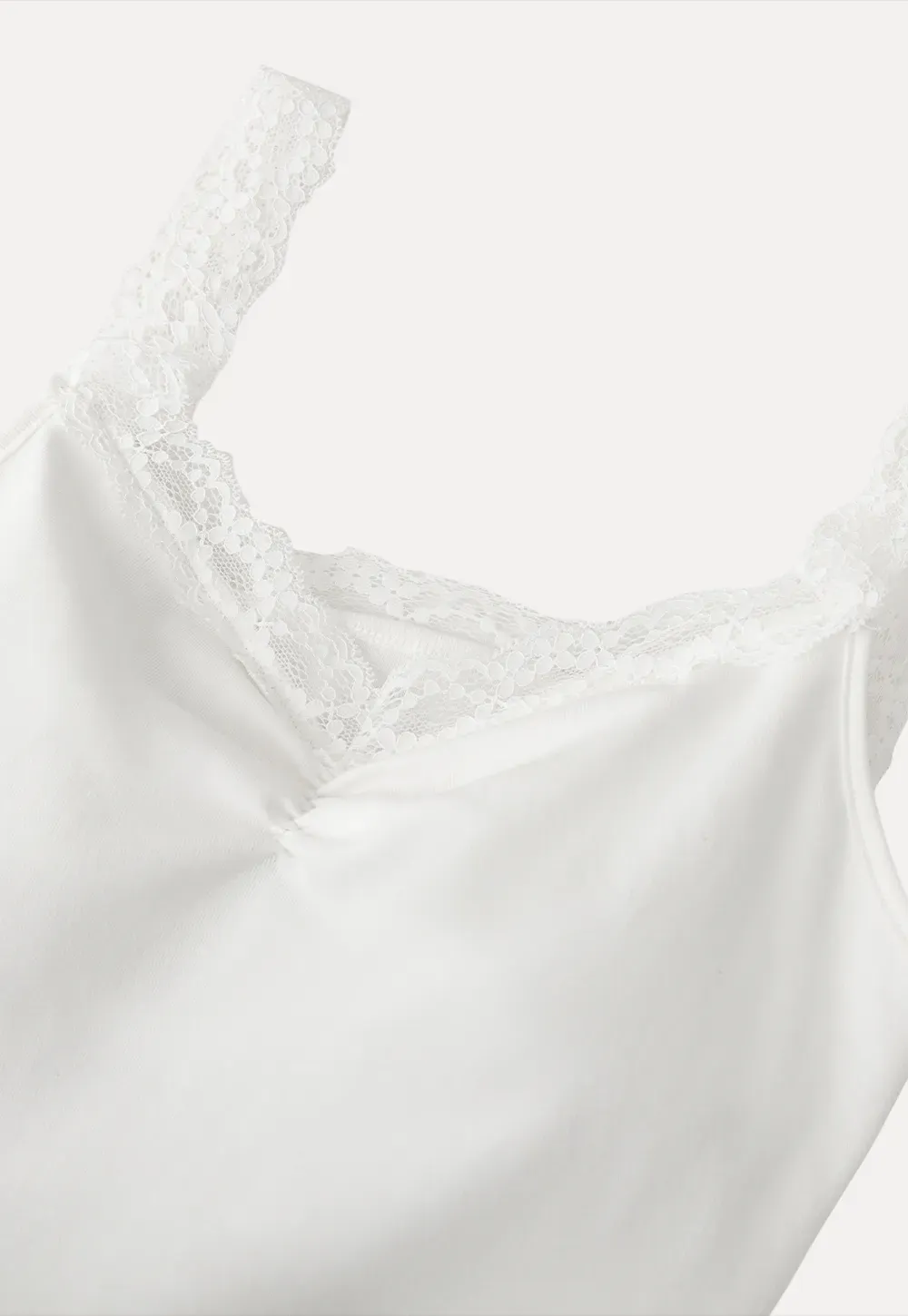 Lace Trimmed V Neck Camisole with Ruched Detail