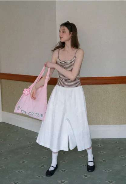 Wide Leg Cropped Casual Pants with Elastic Waist