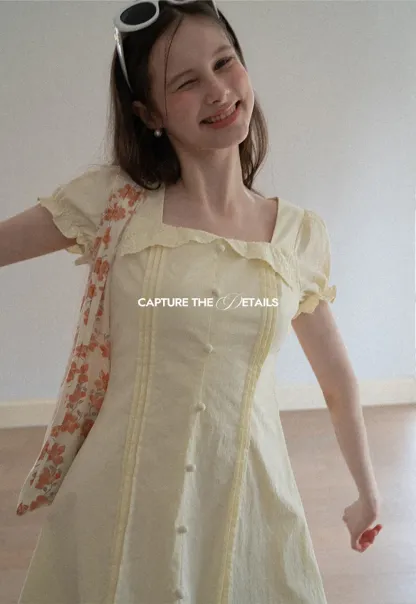 Short Sleeve Button Front Dress with Ruffled Hem