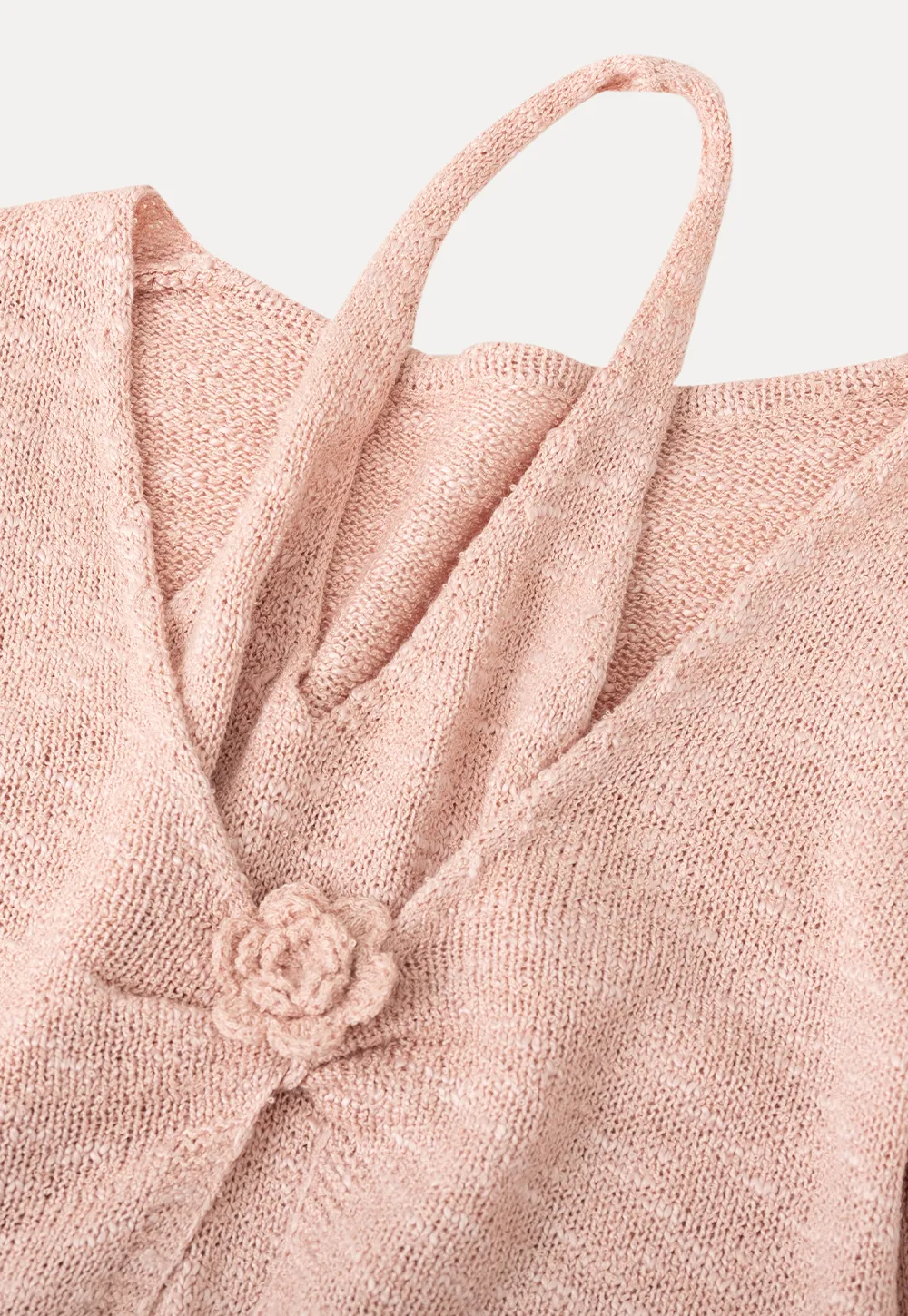 V Neck Knit Sweater with Floral Button Detail