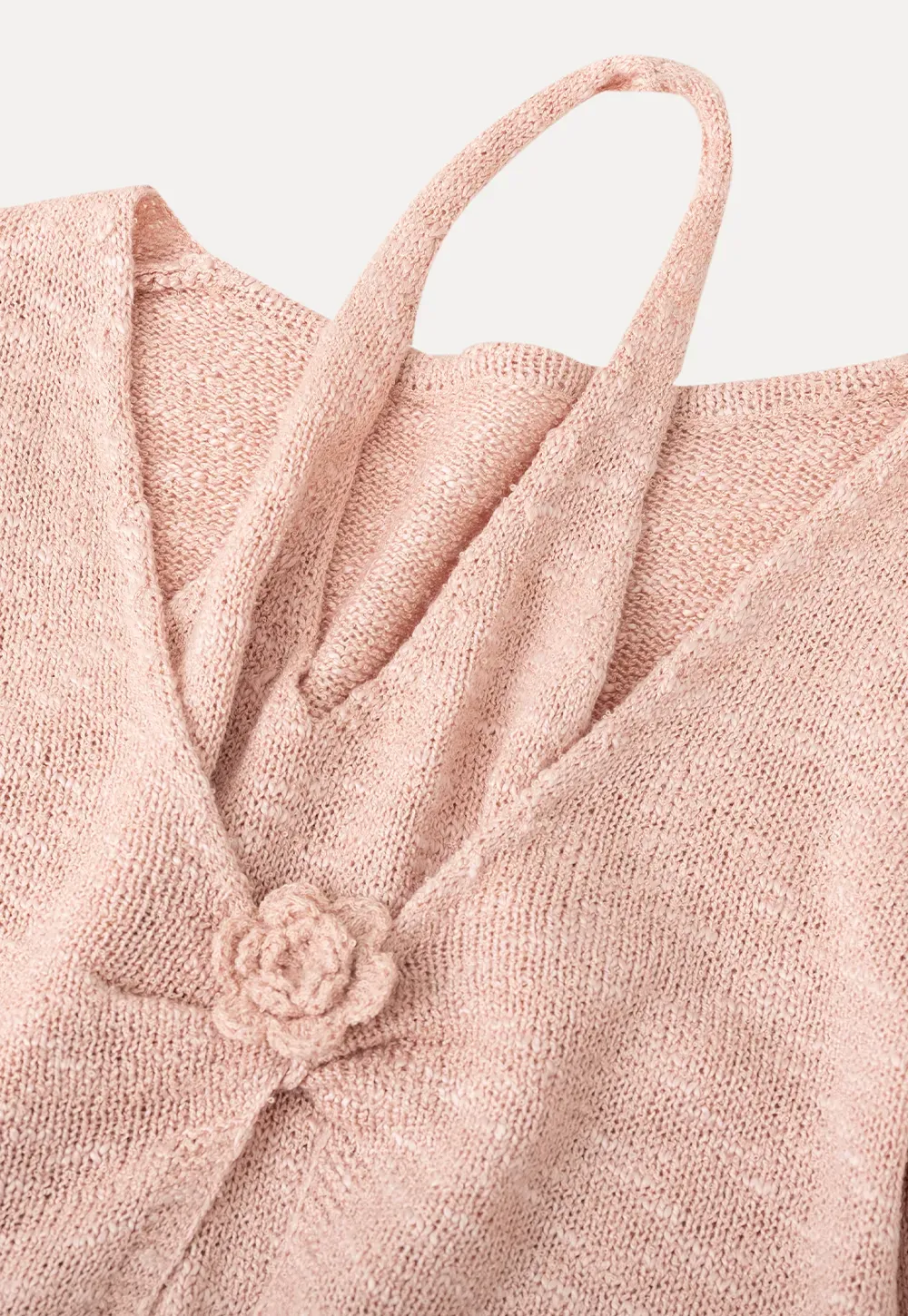 V Neck Knit Sweater with Floral Button Detail