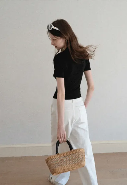 Square neck short sleeve fitted top