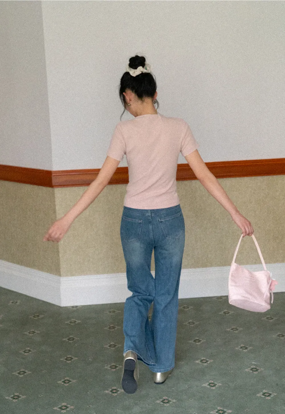 Flared Cut Denim Jeans with High Waist