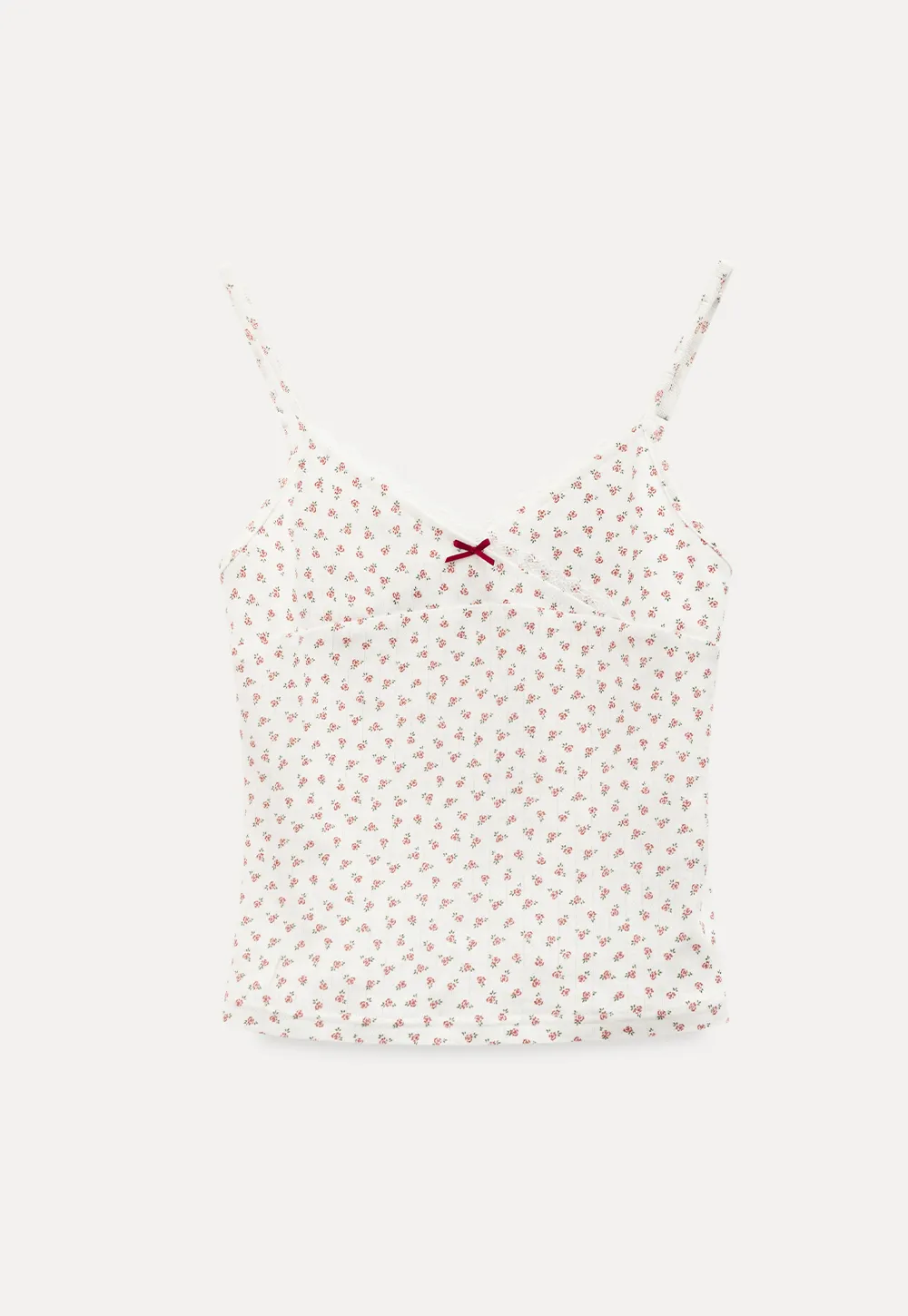 Floral Print Lace Trim V Neck Short Top