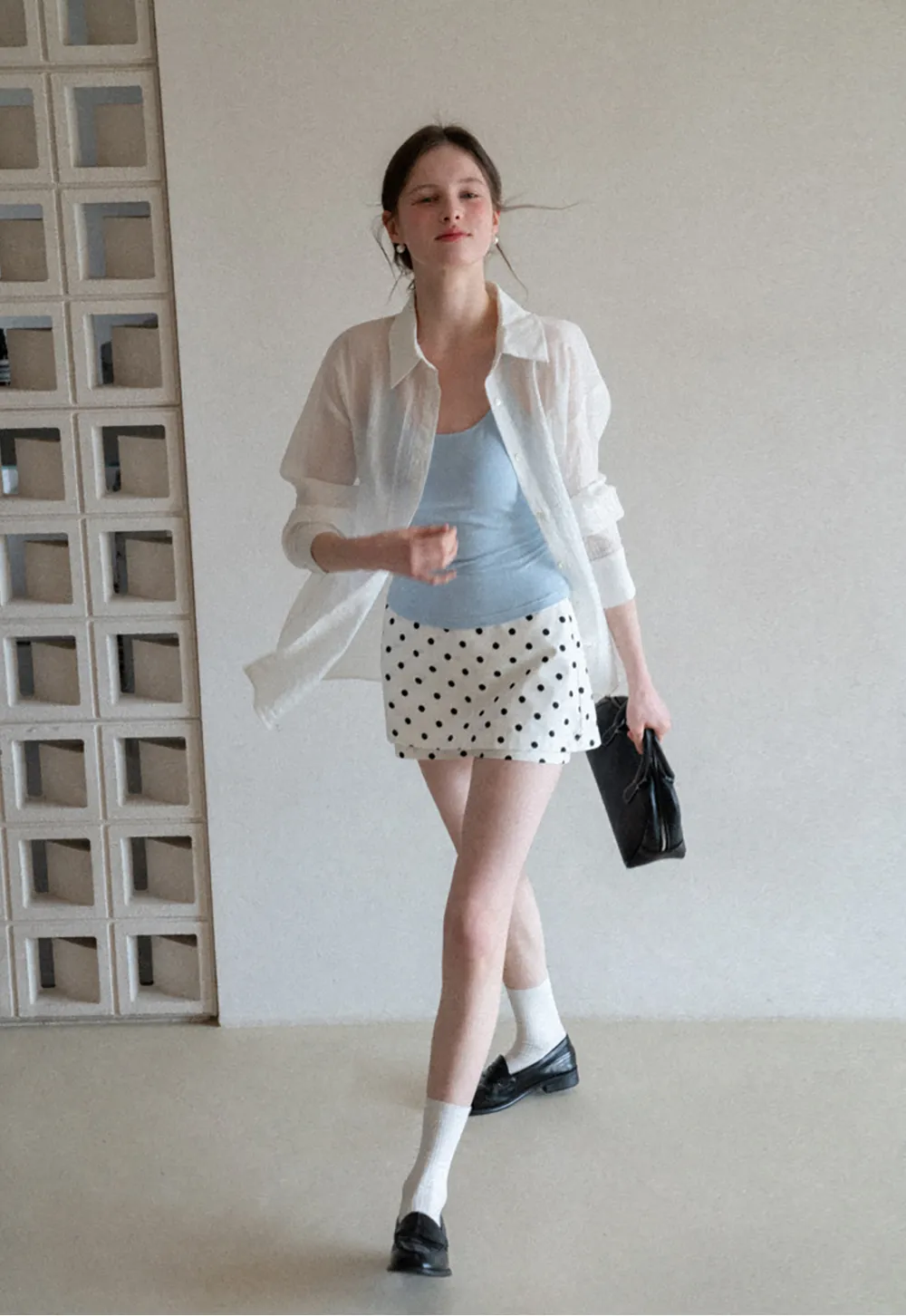 Lightweight Button Up Shirt with V Neck and Long Sleeves