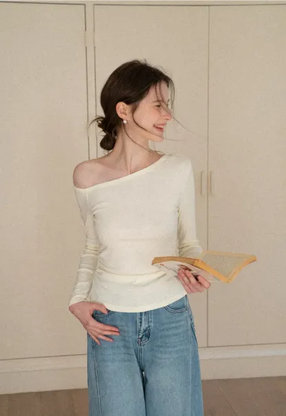 Asymmetrical long sleeve off shoulder top