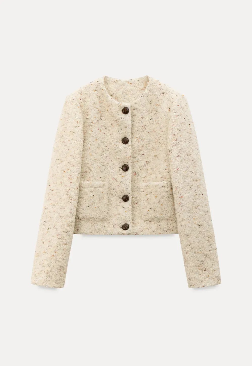 Textured Short Jacket with Long Sleeves and Round Neck