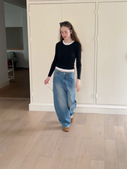Cropped Ribbed Knit Sweater with Contrast Trim