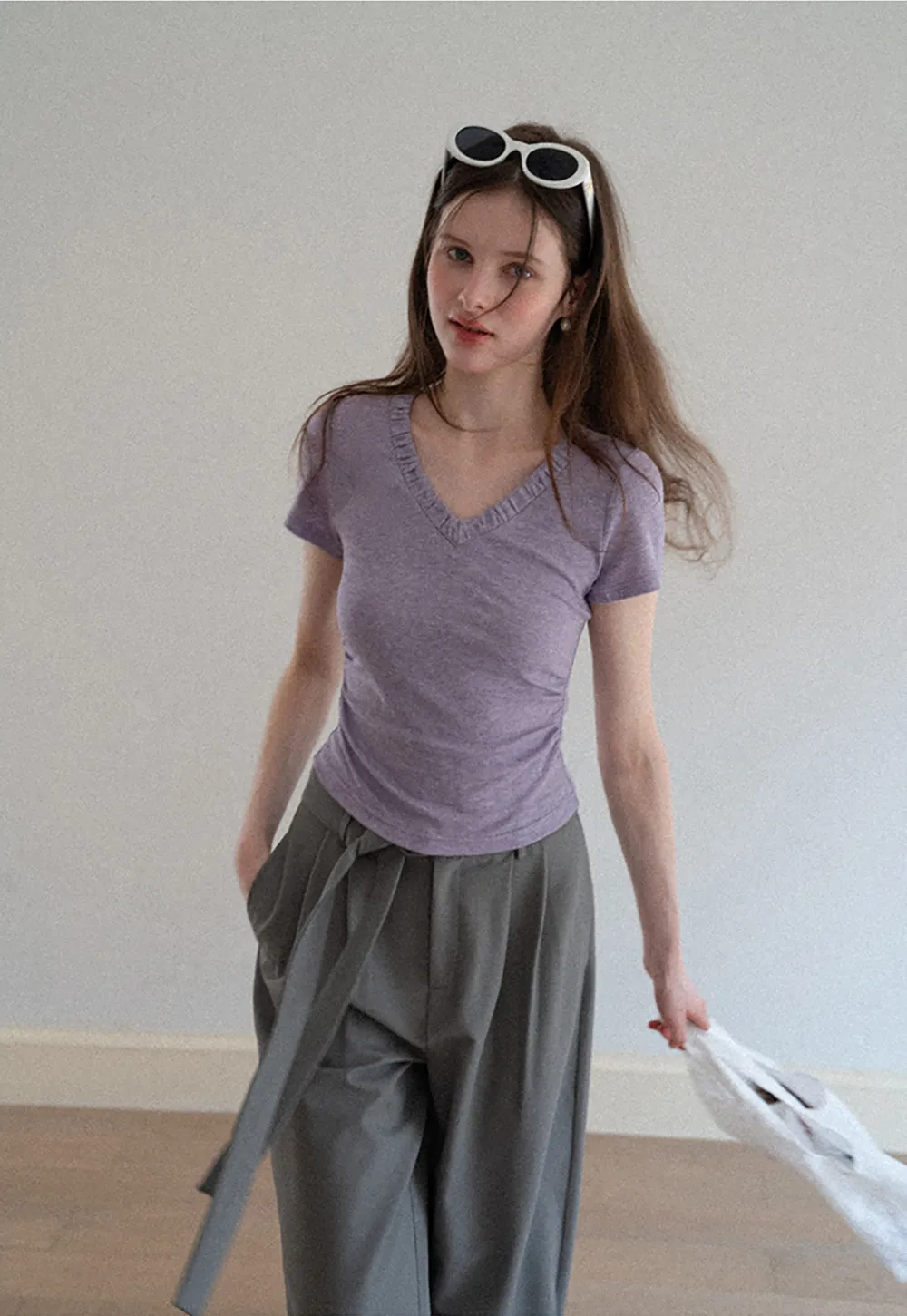 Wide leg casual pants with waist tie