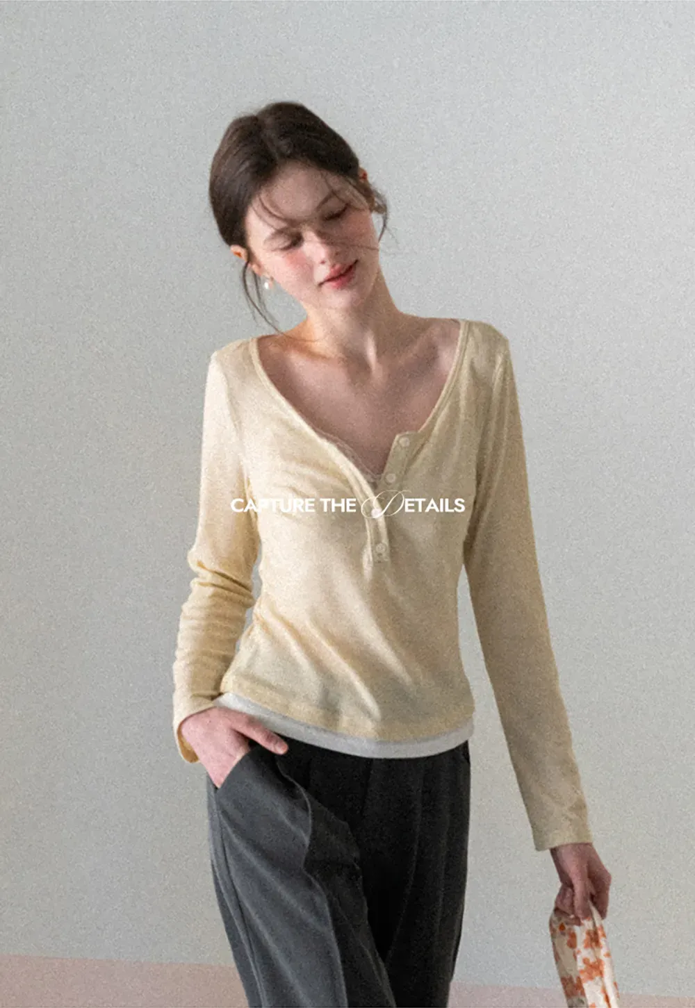 Long sleeve ribbed crop top with square neckline