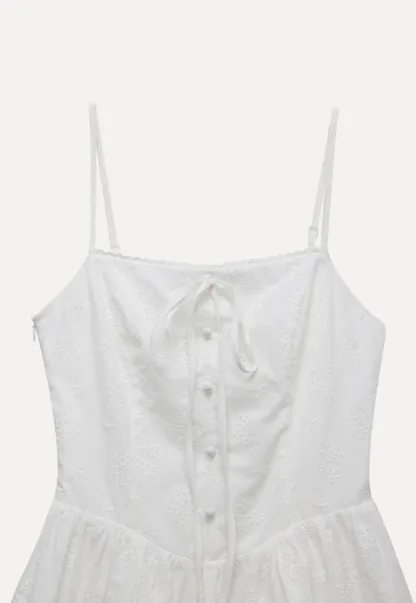 Women's Eyelet Tie-Front Button Cami Sundress