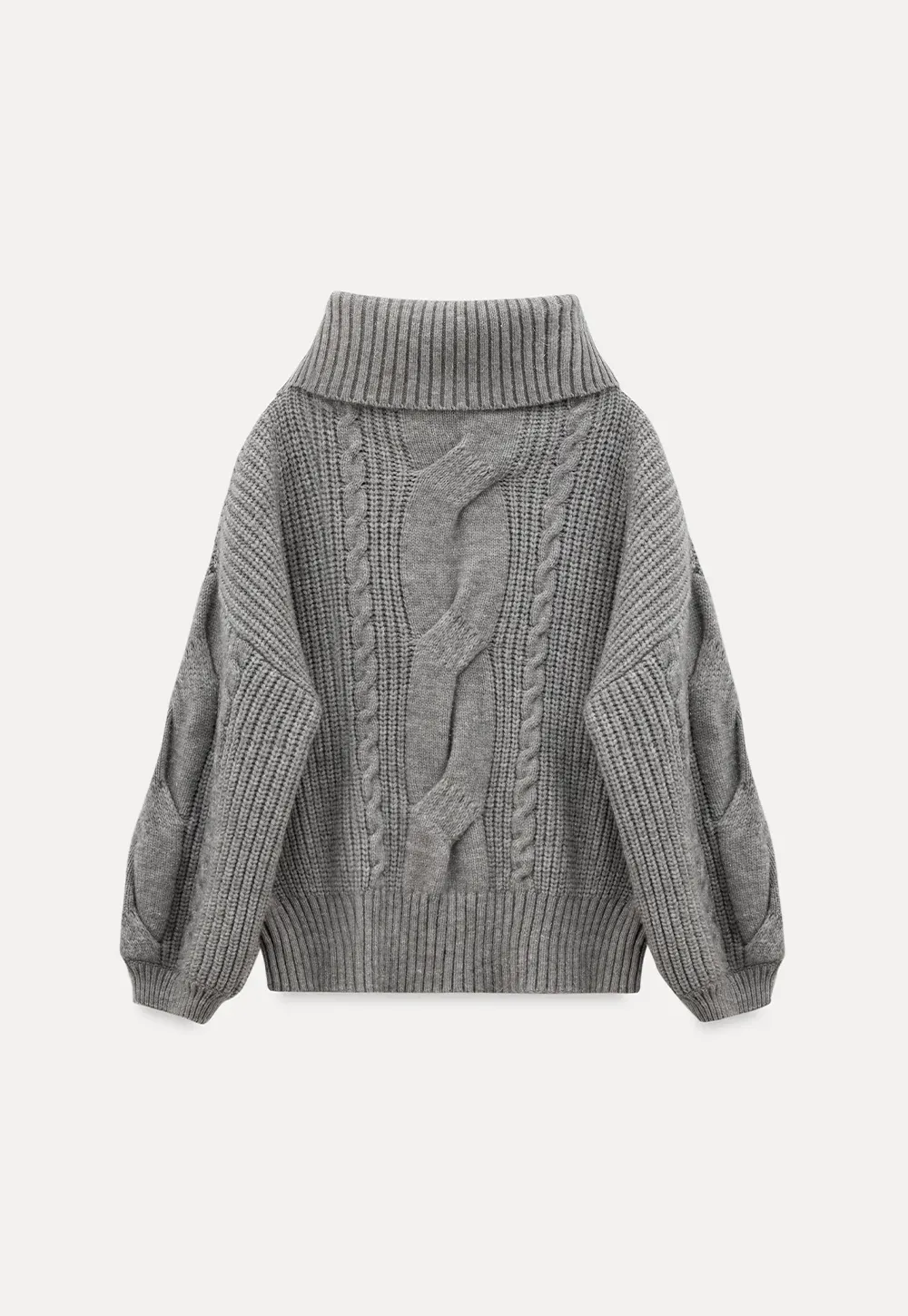 Gray Cable-Knit Turtleneck Sweater