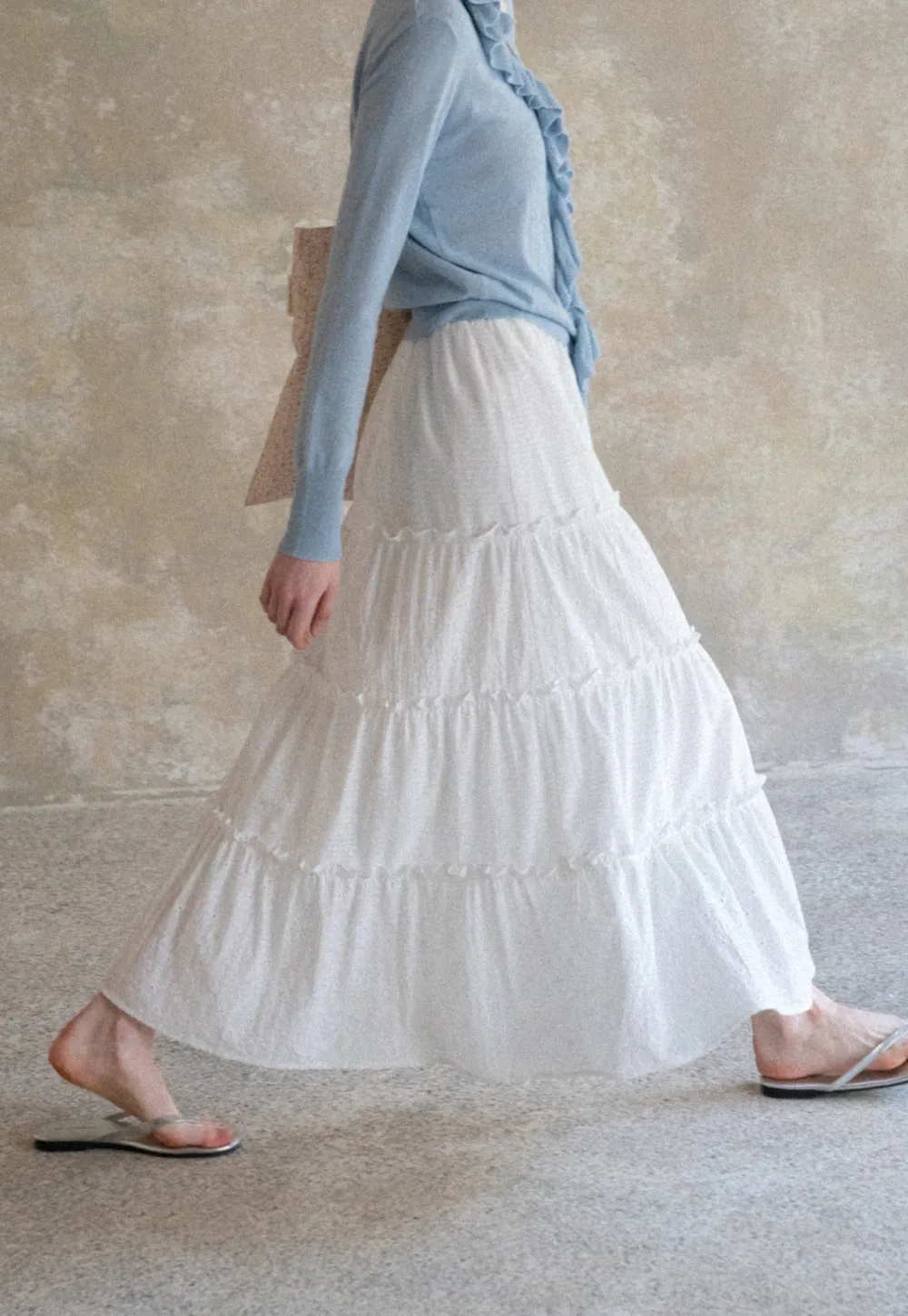 Tiered Ruffled Eyelet Maxi Skirt