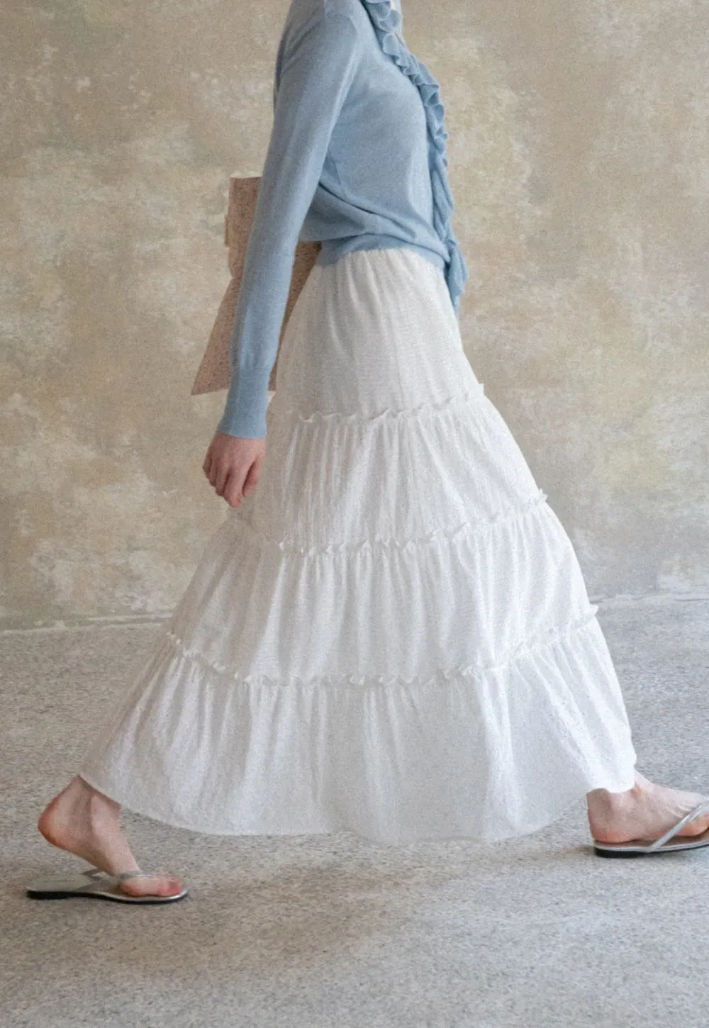 Tiered Ruffled Eyelet Maxi Skirt