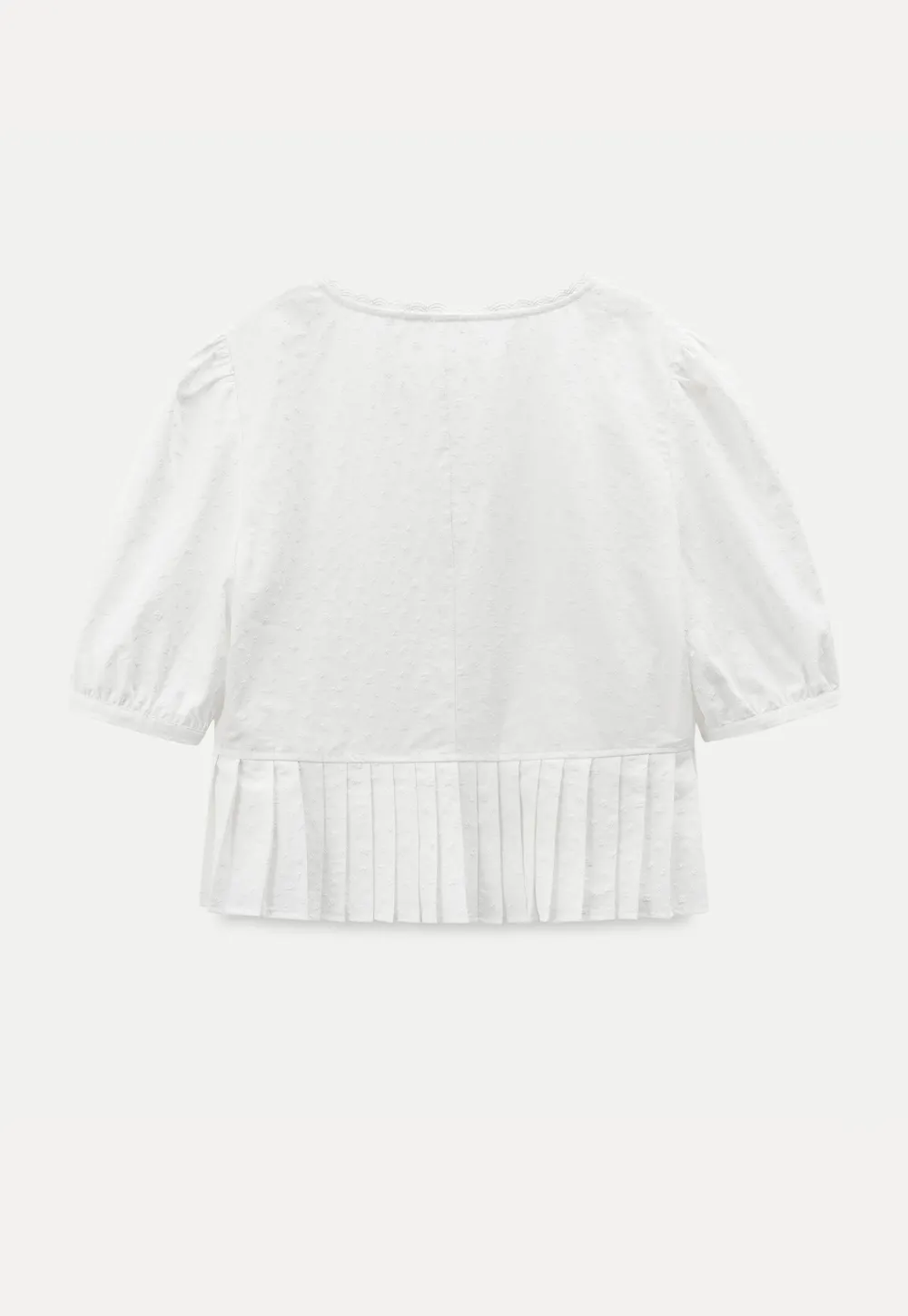 V neck short sleeve blouse with pleated hem and tie front