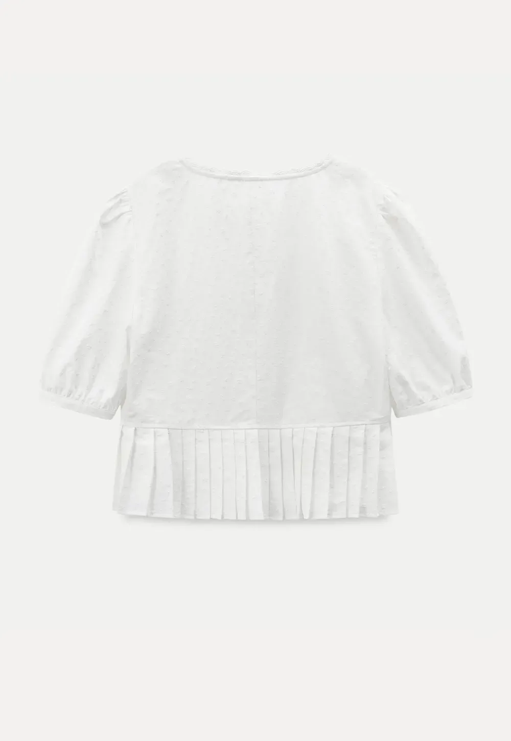 V neck short sleeve blouse with pleated hem and tie front