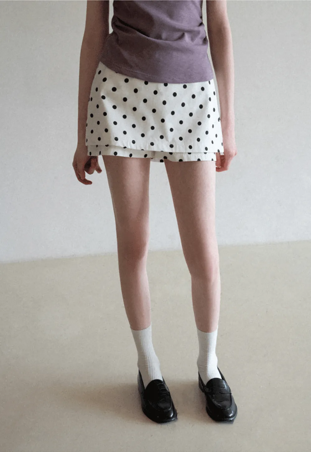 Polka dot mini skirt with layered hem