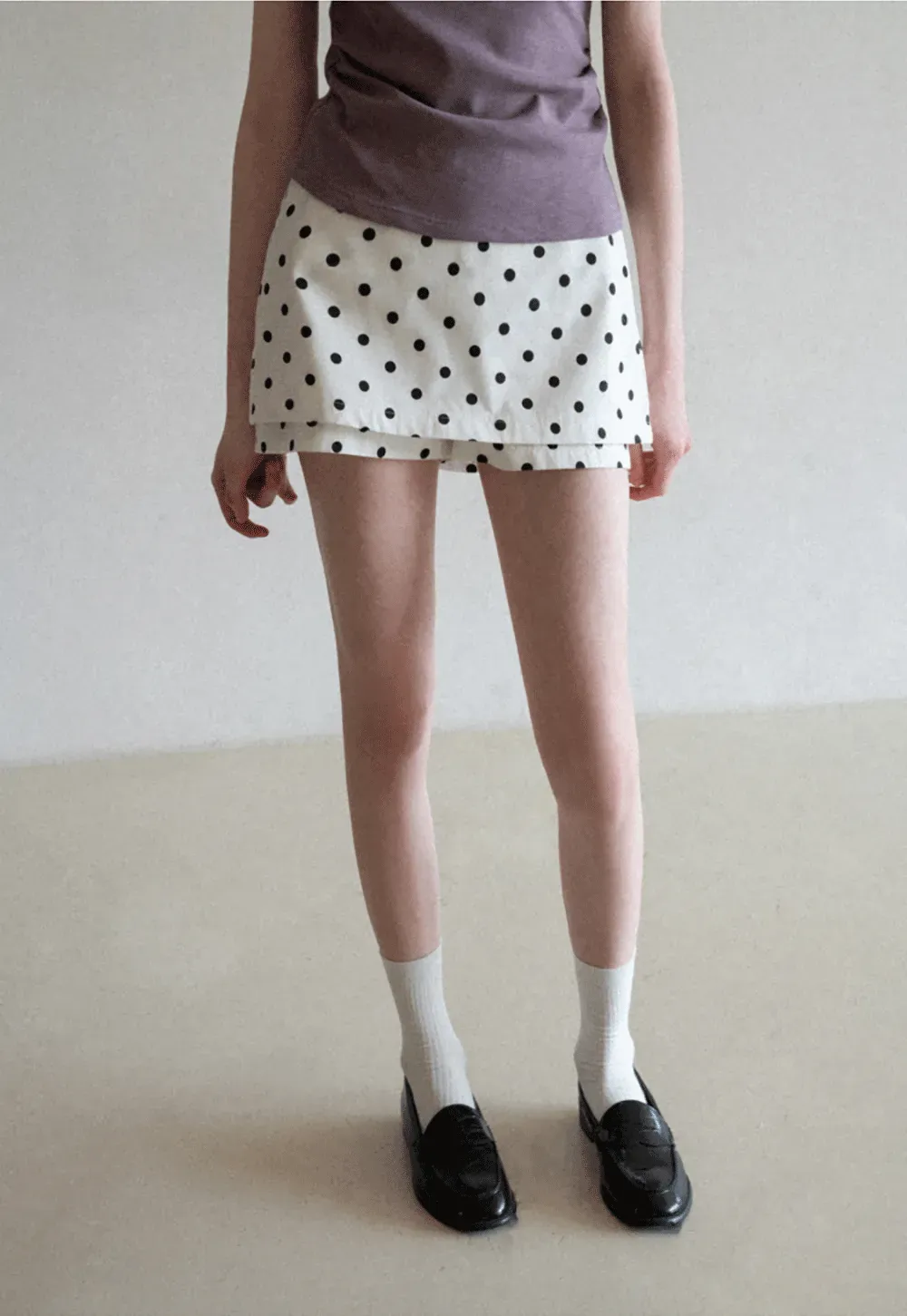 Polka dot mini skirt with layered hem