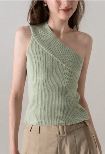 Asymmetrical Ribbed Knit Sleeveless Top