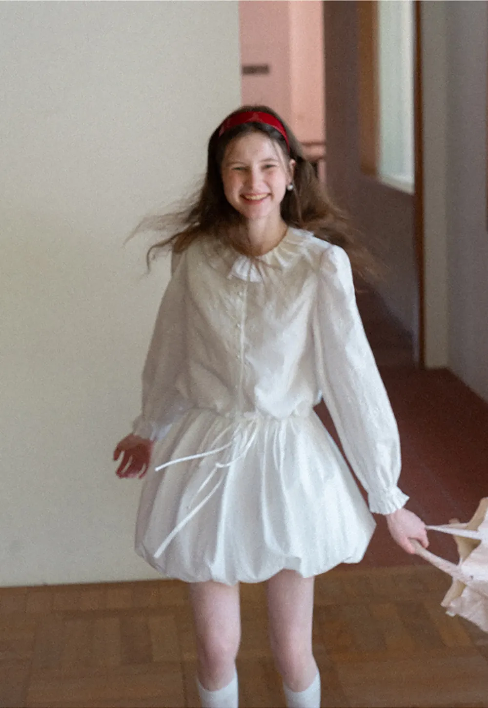 Ruffled Collar Long Sleeve Button Up Shirt