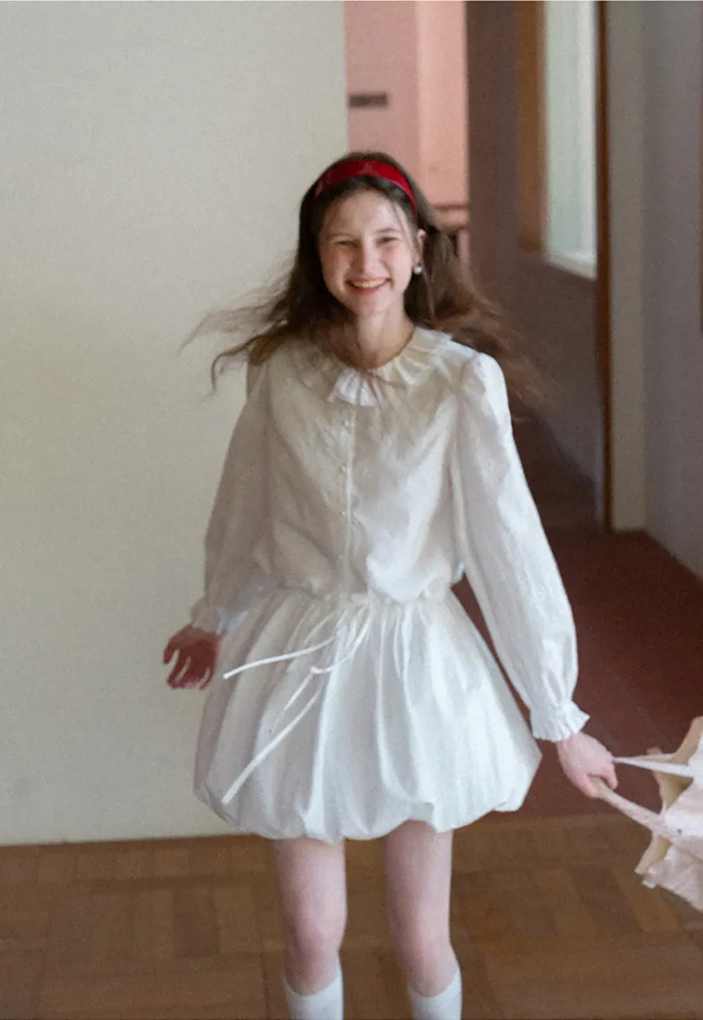 Ruffled Collar Long Sleeve Button Up Shirt