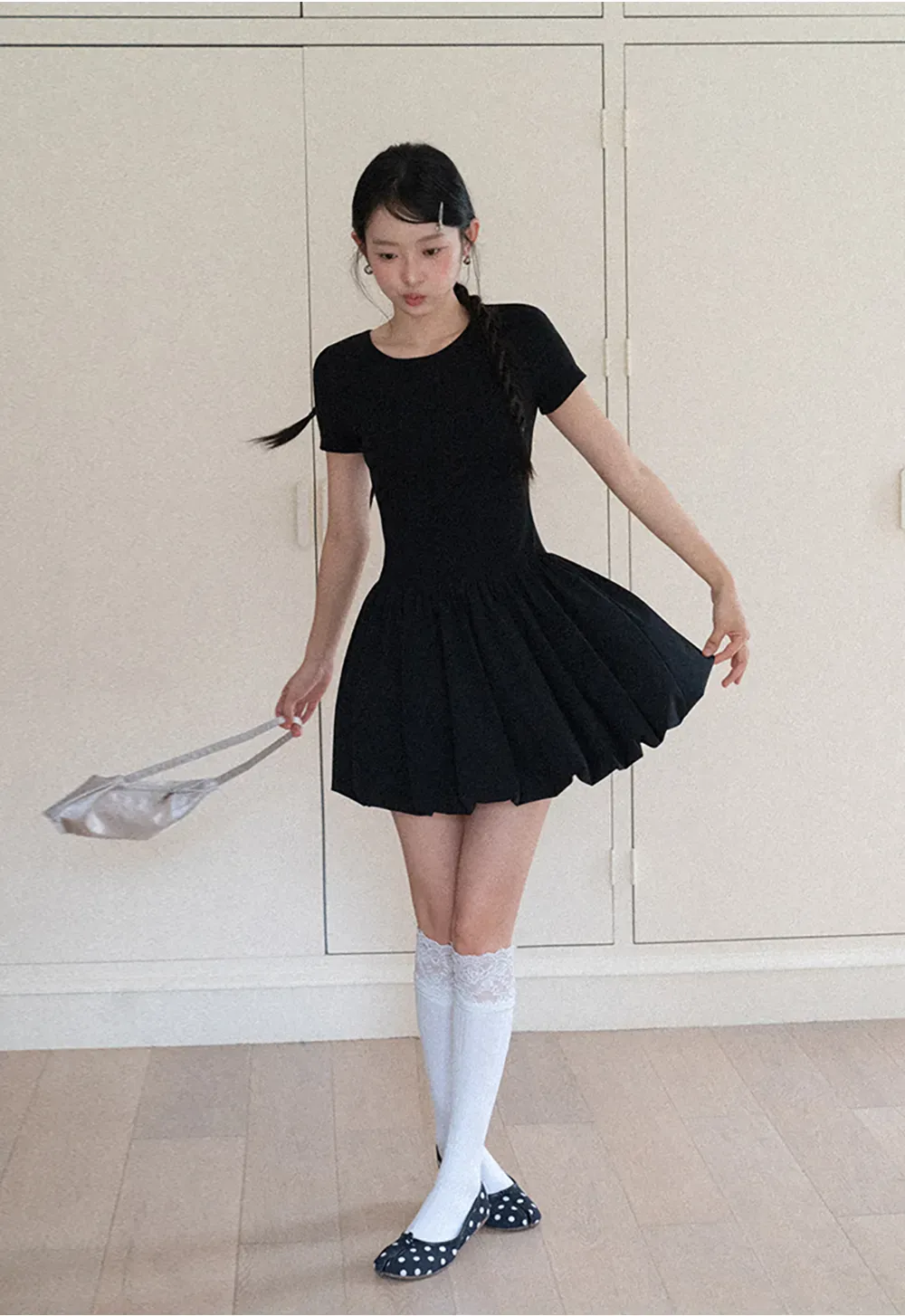 Short Sleeve Dress with Back Cutout and Bow Detail