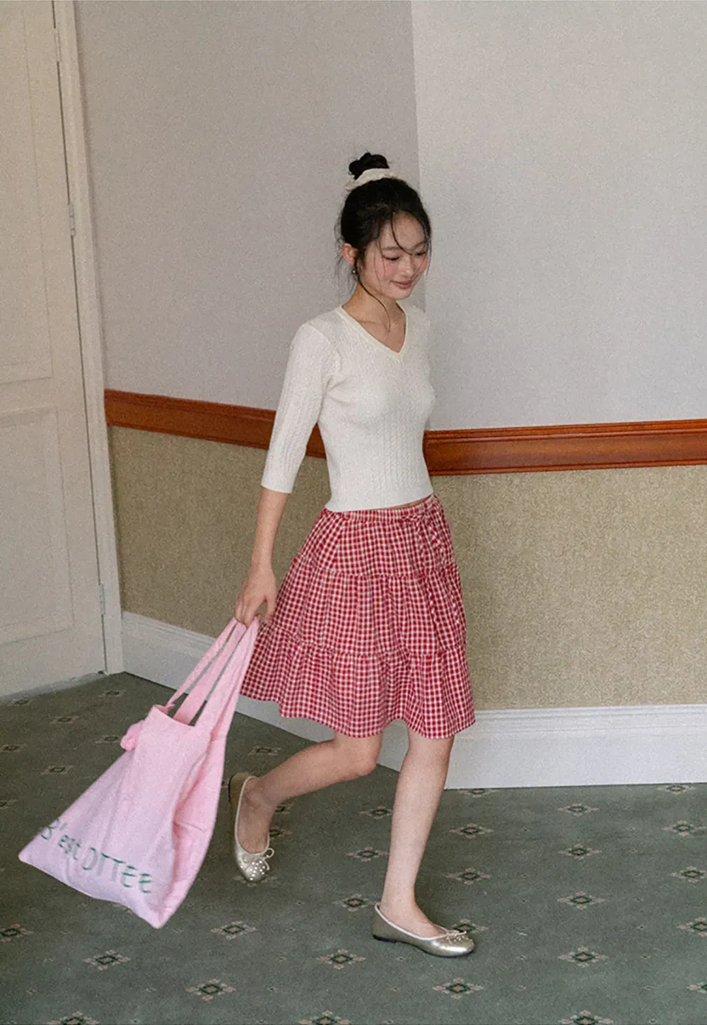 V Neck Ribbed Knit Crop Top