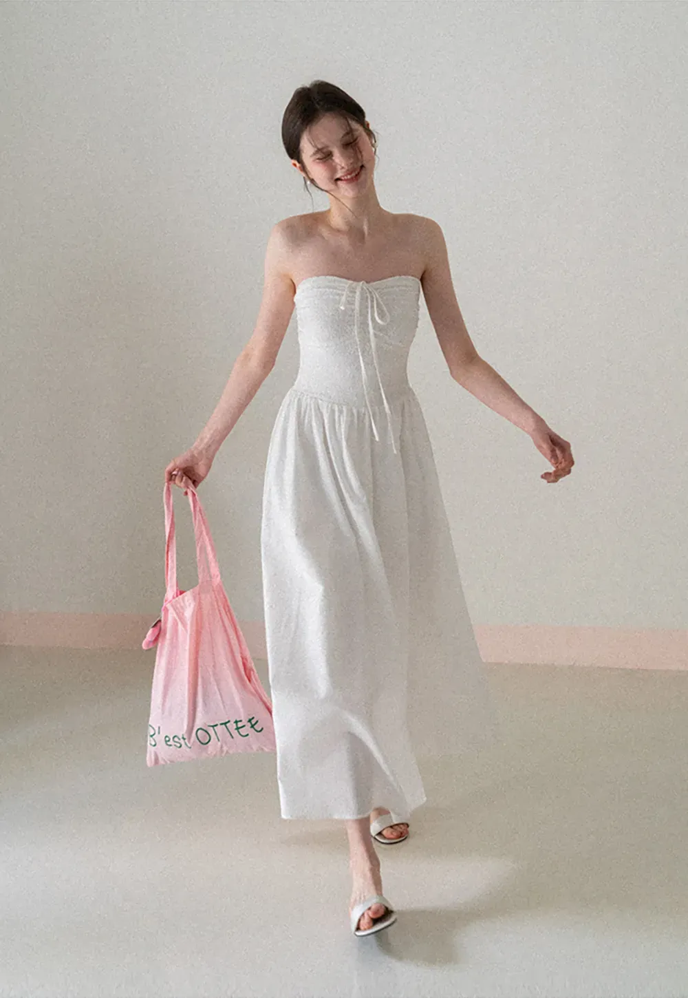 Strapless Maxi Dress with Front Bow Detail