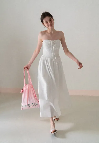 Strapless Maxi Dress with Front Bow Detail